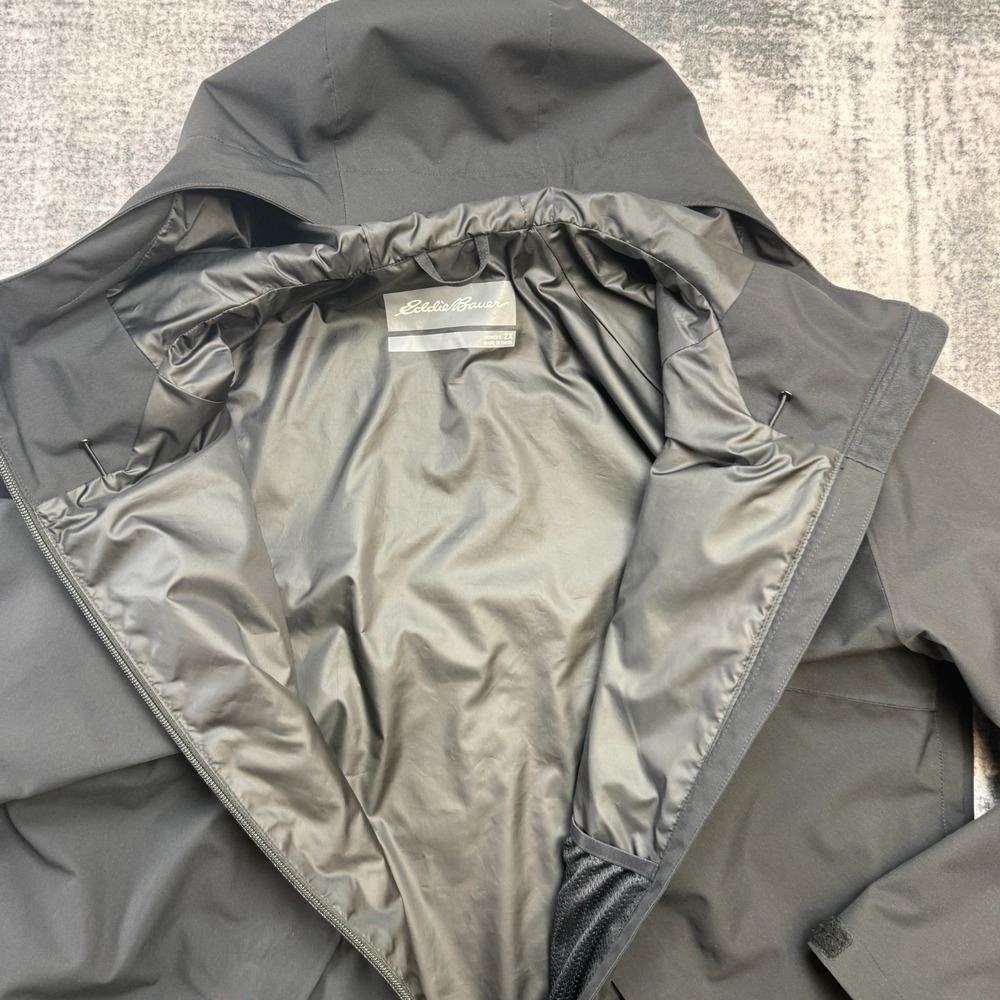 Eddie Bauer Jacket Womens 2X Black Weatheredge Plus Waterproof Hood Rain Wind - Picture 3 of 12